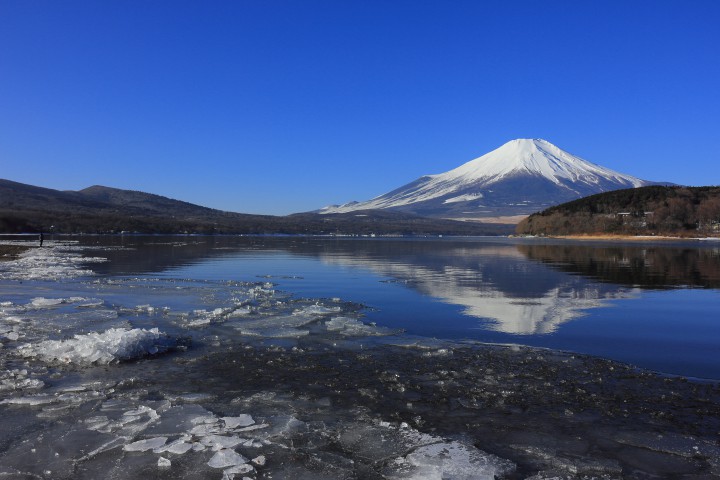 春の陽気で山中湖の氷がかなり溶けました