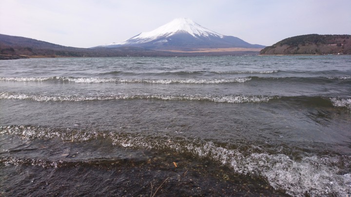 最高気温が4月下旬並み。強風の山中湖です。